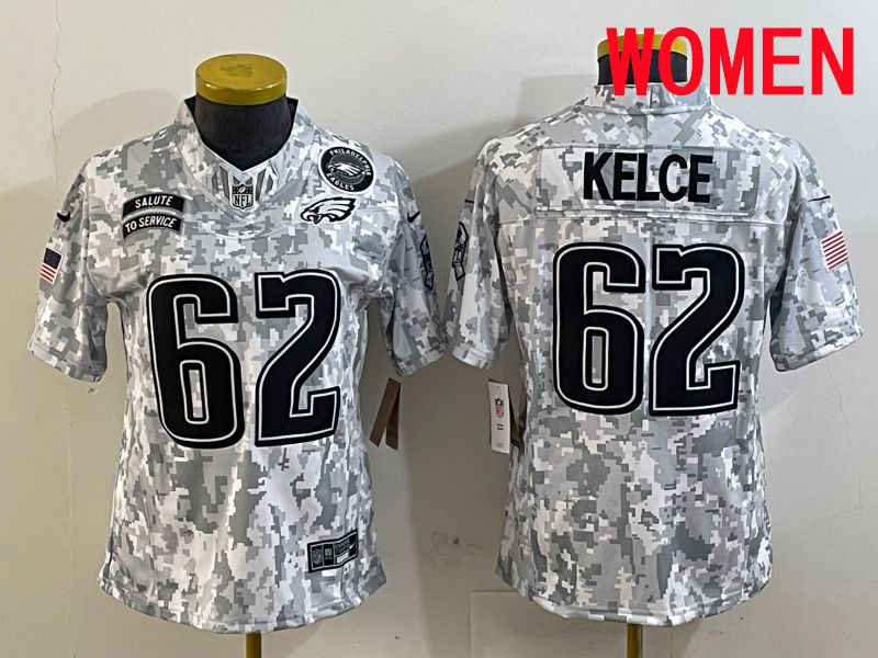 Women Philadelphia Eagles #62 Kelce Nike Arctic Camo 2025 Salute to Service Limited NFL Jersey style 3